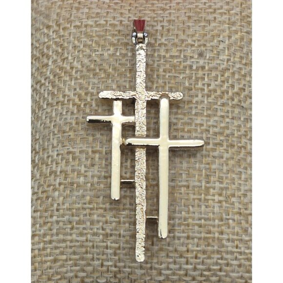 Beautiful 3 Cross 2" Pendant in Textured & Smooth Gold Tone Religious Gift - Picture 5 of 6